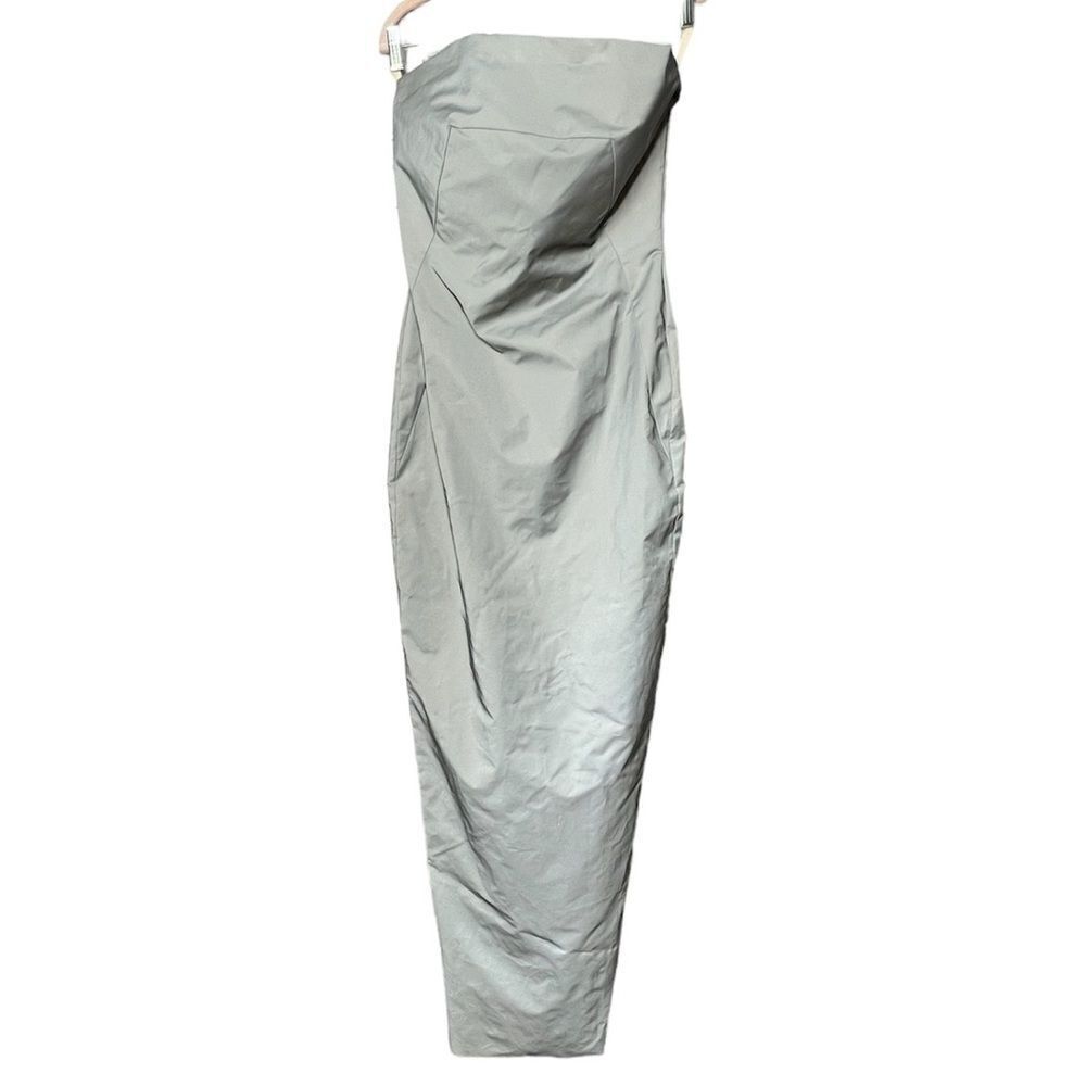 Rick Owens Silver Metallic Strapless Column Maxi Gown Size 8 New Quiet Luxury